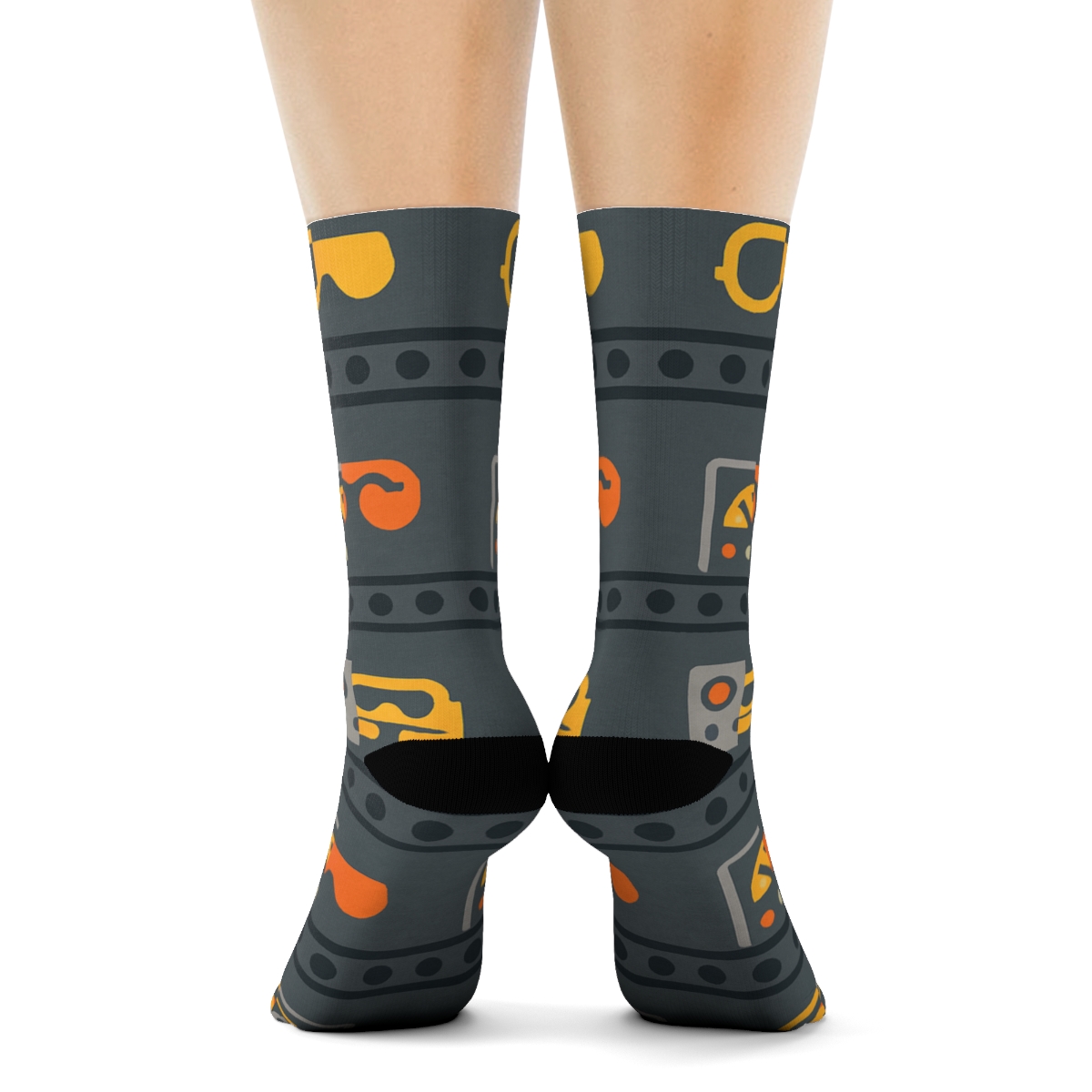 Conveyor Rhythm Stripe With Machine Operator Icons custom crew socks