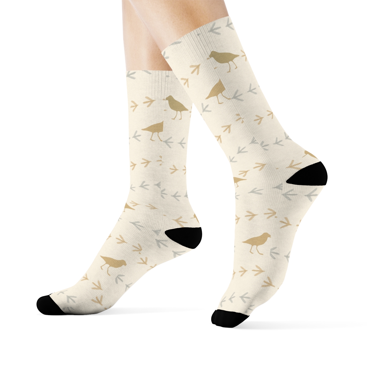 Sandpiper Shoreline Track Ribbons On Light Beige custom crew socks