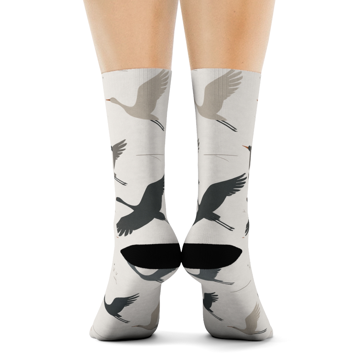 Crane Flight Silhouette Diagonal Array On Mist Gray Background soft everyday crew socks