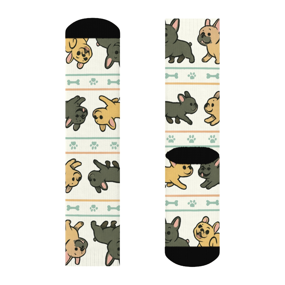 Pastel Park French Bulldog Parade Bands trendy patterned crew socks