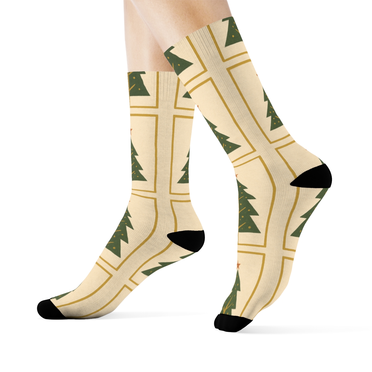 Christmas Tree Tiles In Golden Holiday Poster Style soft everyday crew socks
