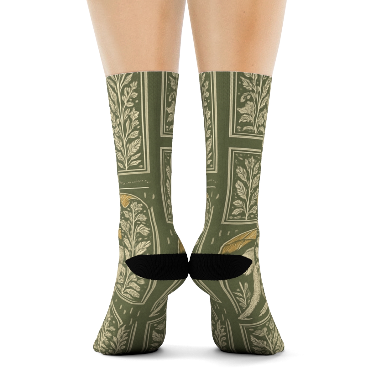 Botanical Tiles With Monkey Scene comfortable cotton crew socks