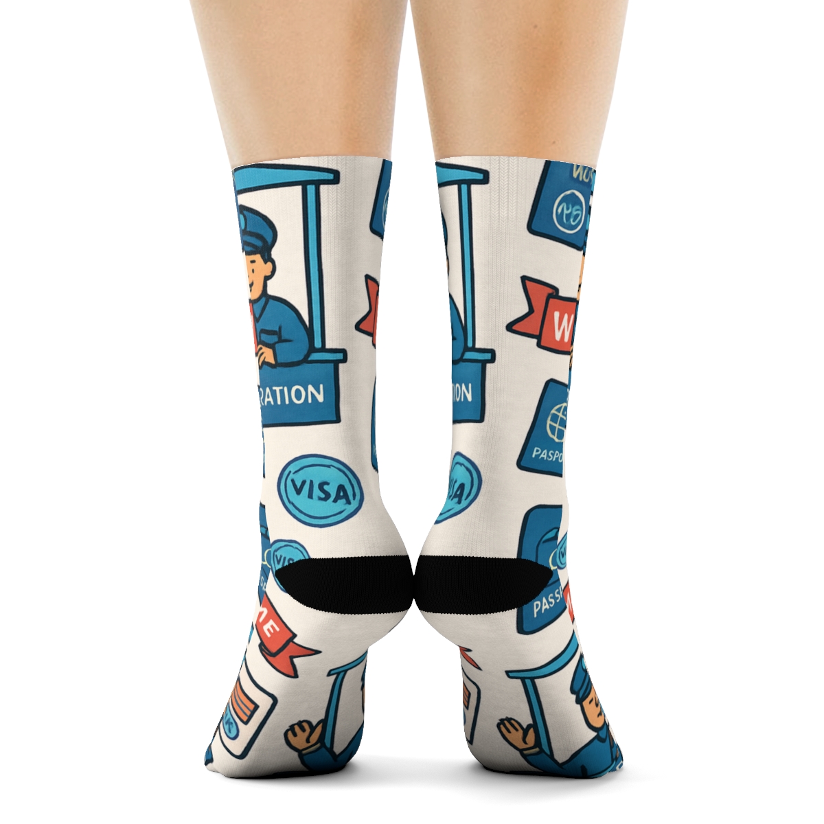 Sky Gateways Pattern With Immigration Officer Story unique graphic crew socks