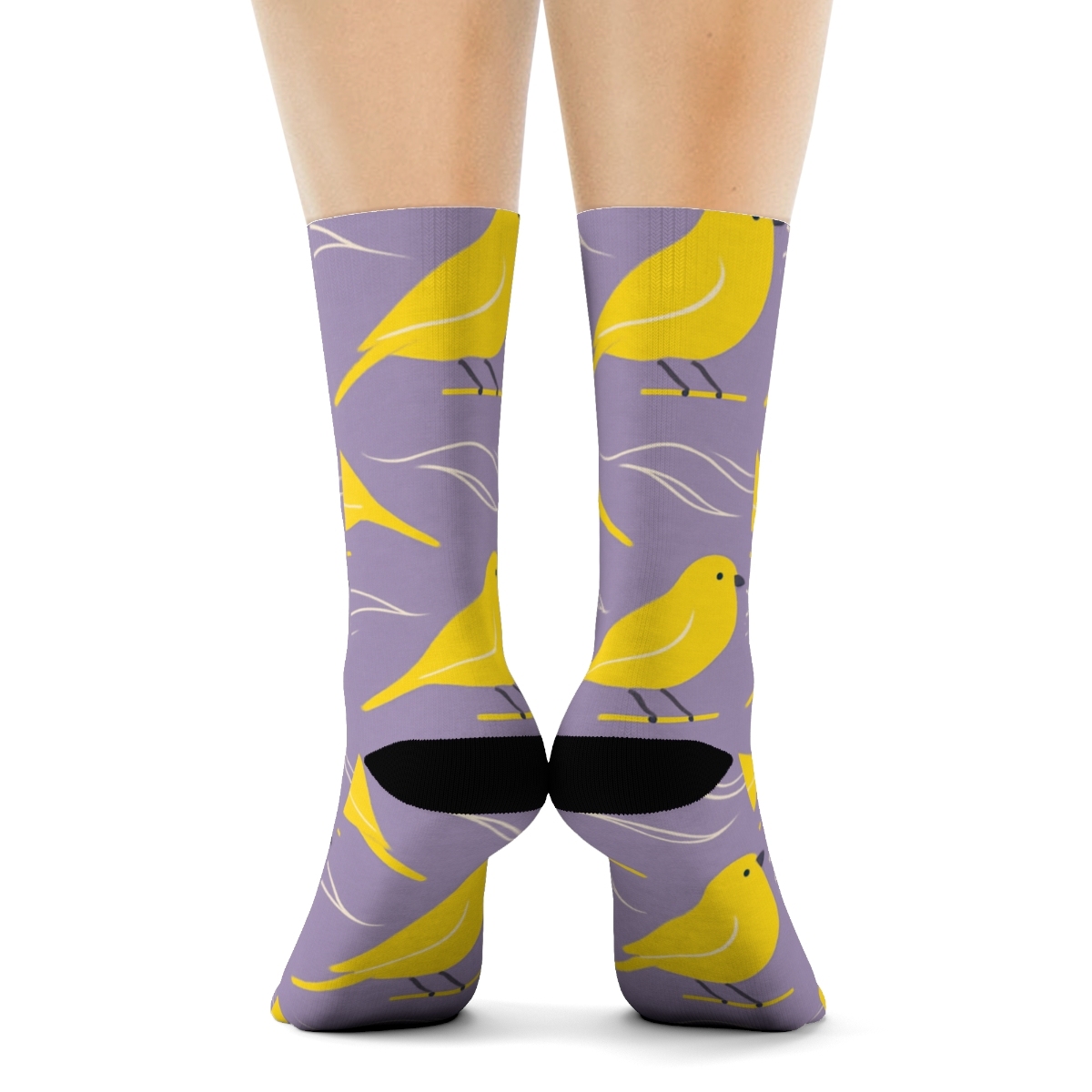 Canary Songwave Feather Lines On Lavender Background stylish athletic crew socks