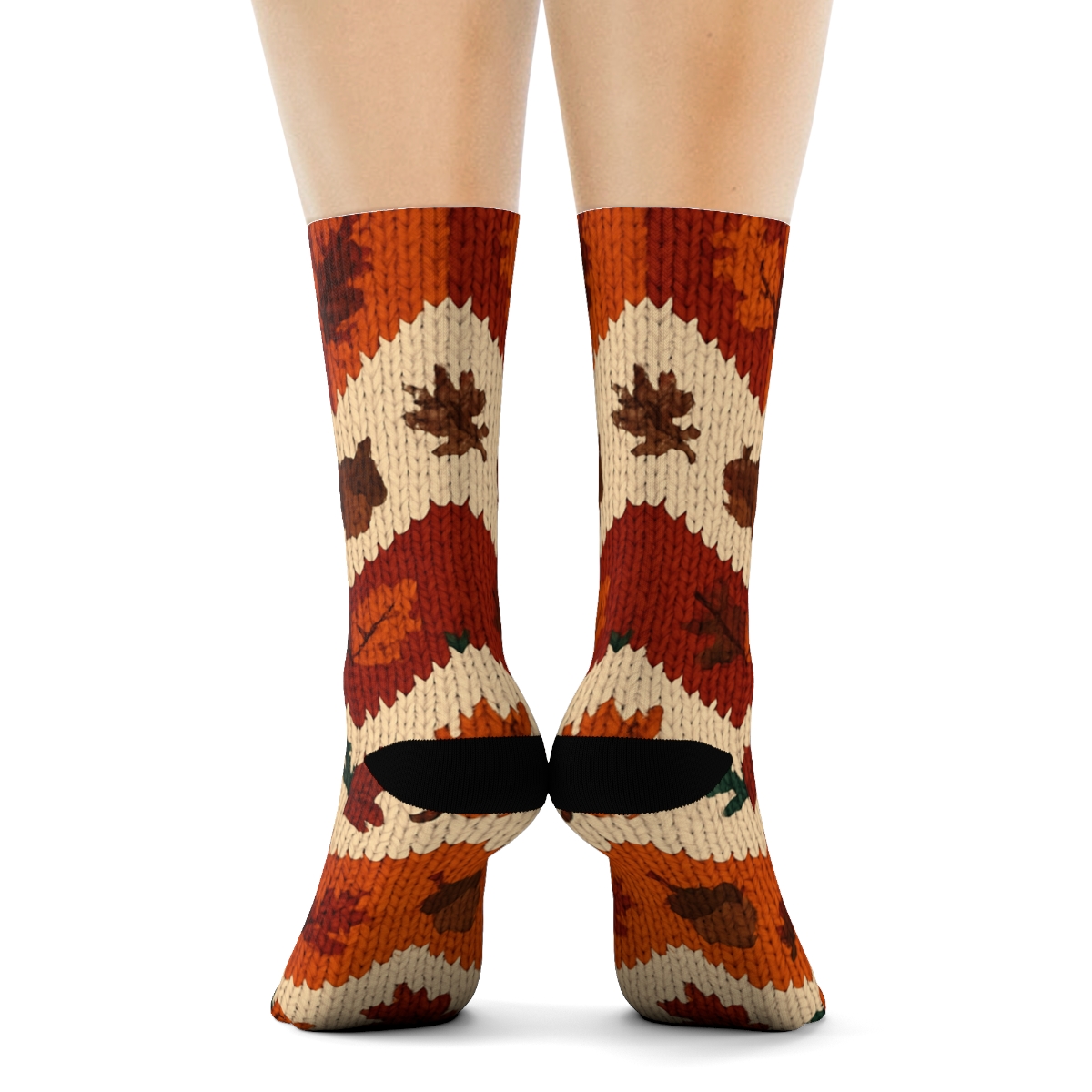 Burnt Orange Scarf Knit Chevron On Creamy Beige Background premium sports crew socks
