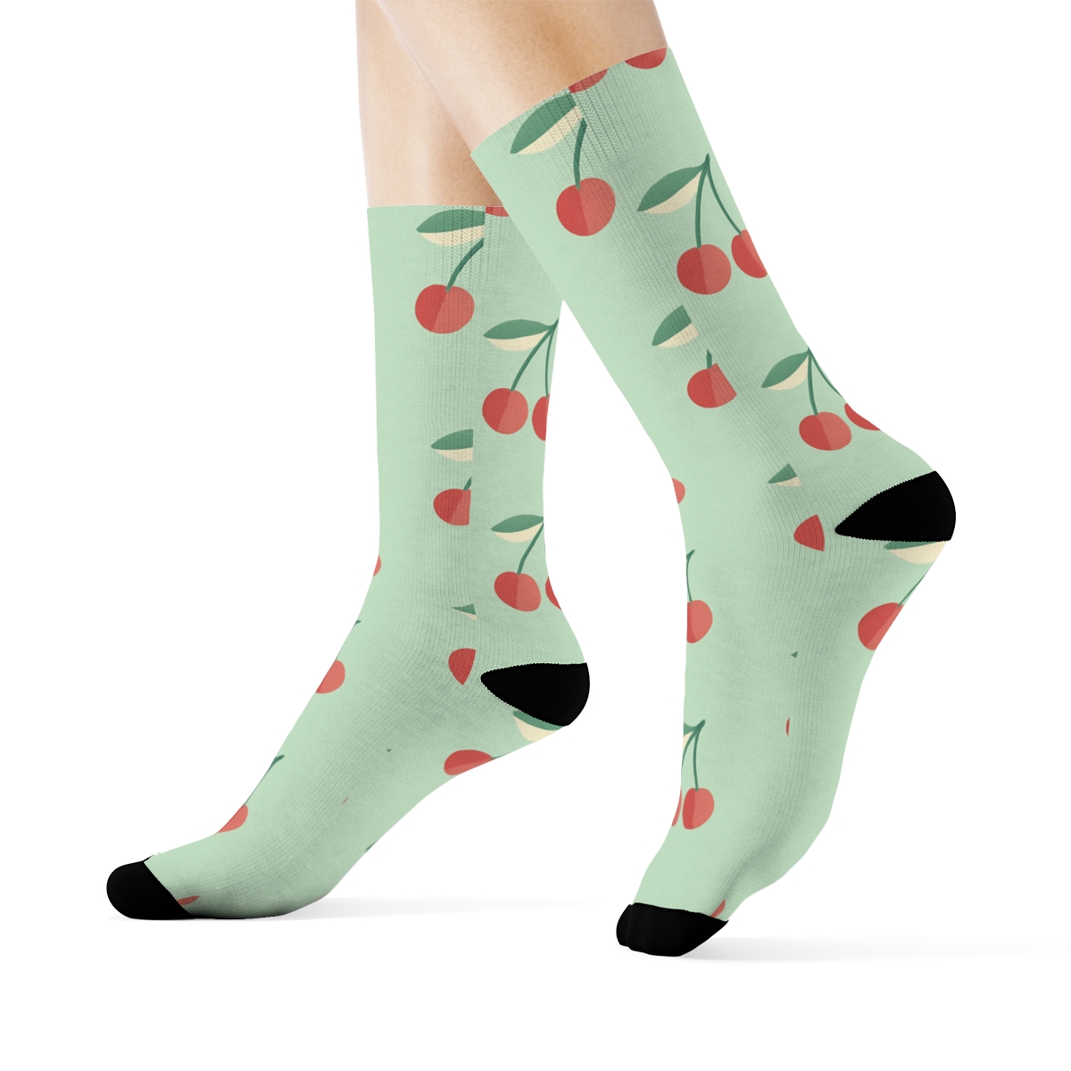 Diagonal Cherry Cluster Bands On Mint custom crew socks