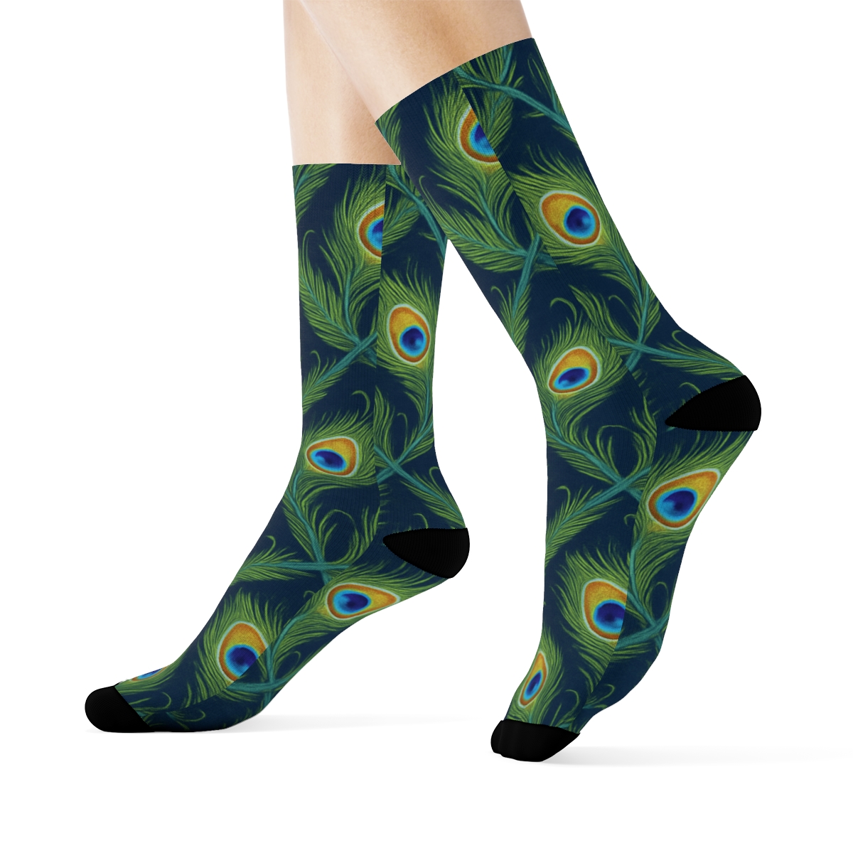 Peacock Eye Feather Lattice On Sapphire unique graphic crew socks