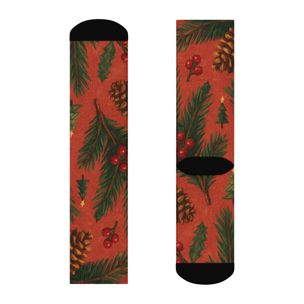 Vintage Pine Cone And Needle Scatter Christmas Tree designer printed crew socks