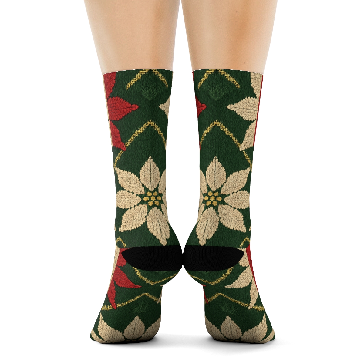 Knitted Star Bract Chevron On Moss Green trendy patterned crew socks
