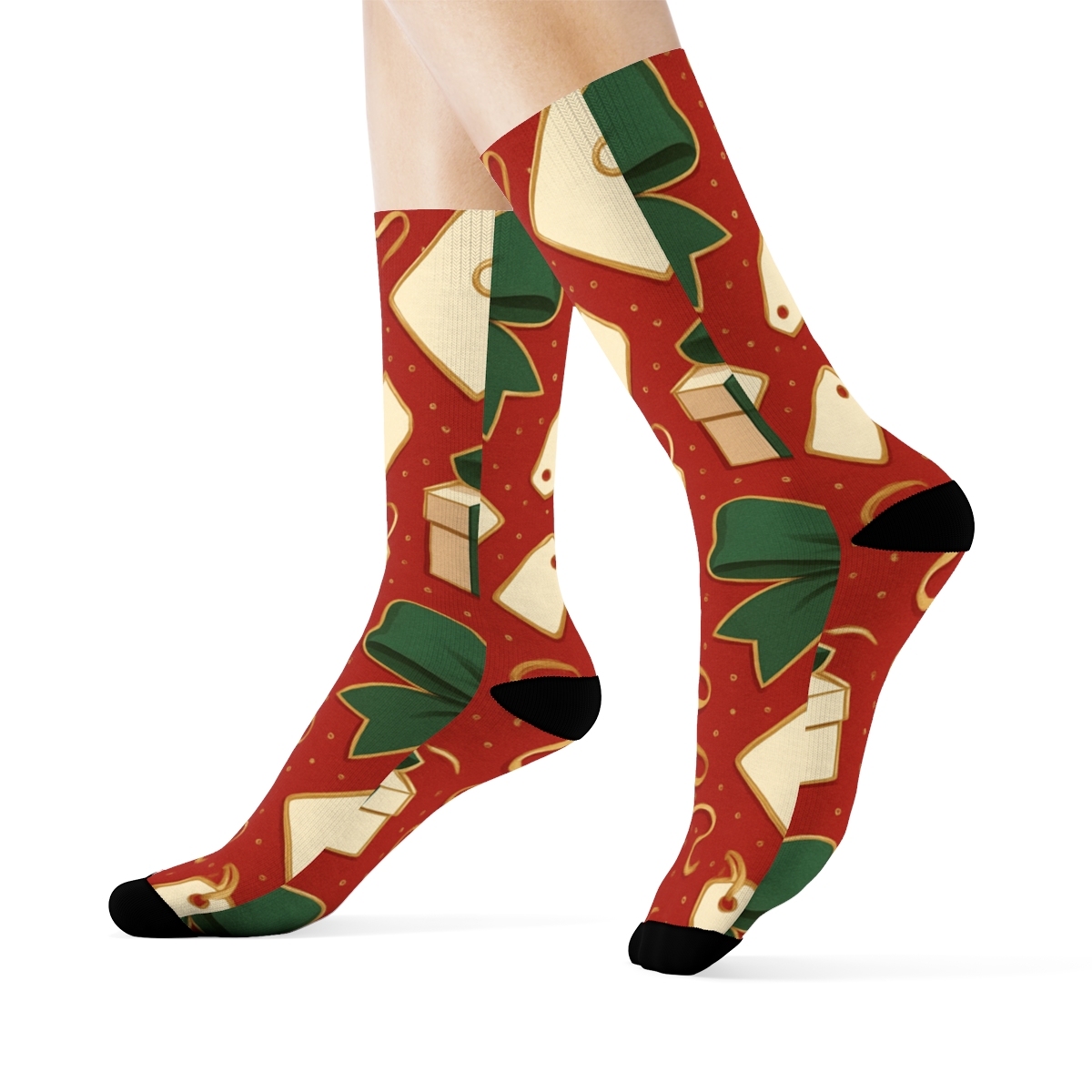 Presents Ribbon Stripe Lattice On Festive Red Ground unique graphic crew socks