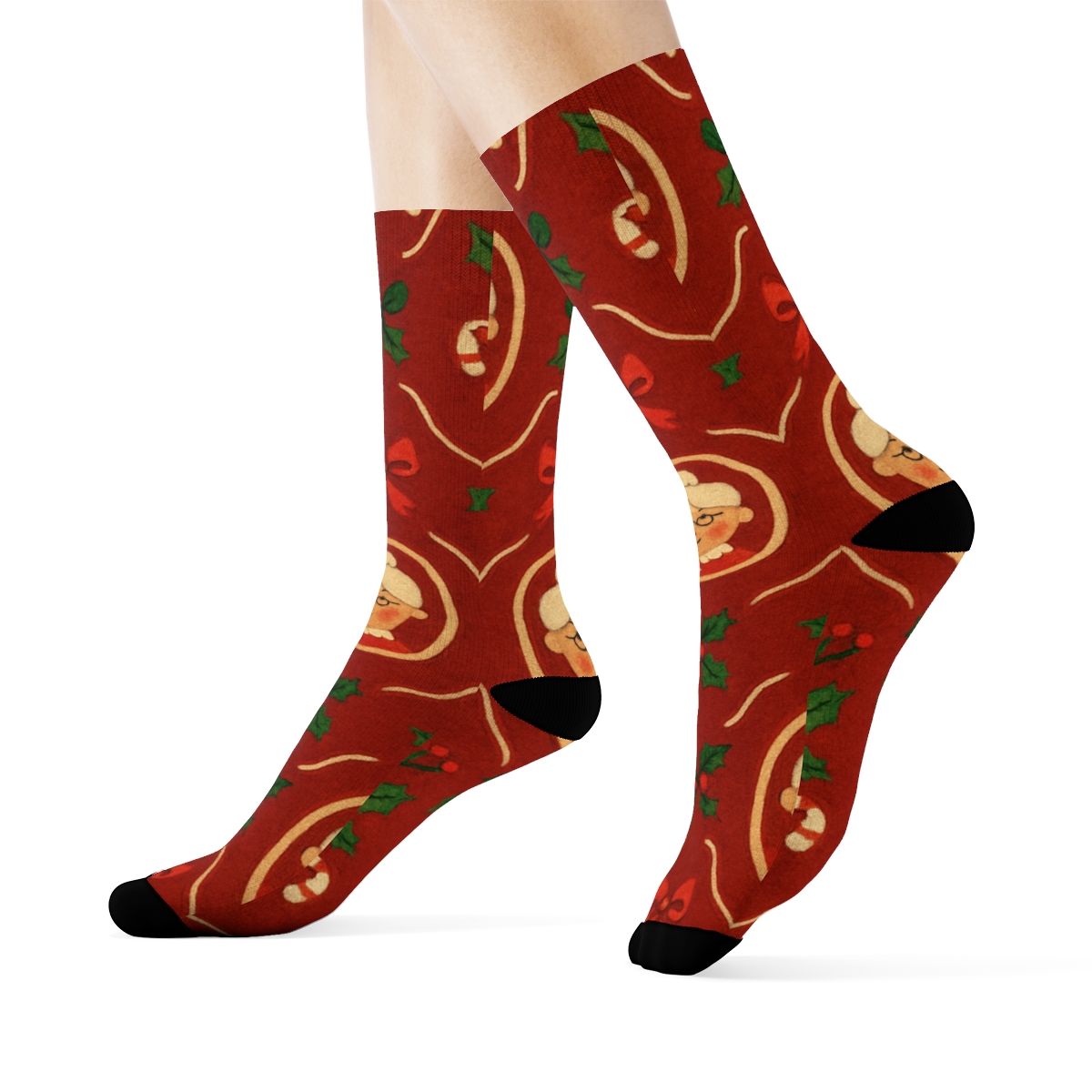 Candy Cane Lattice With Mrs. Claus Cameos comfortable cotton crew socks
