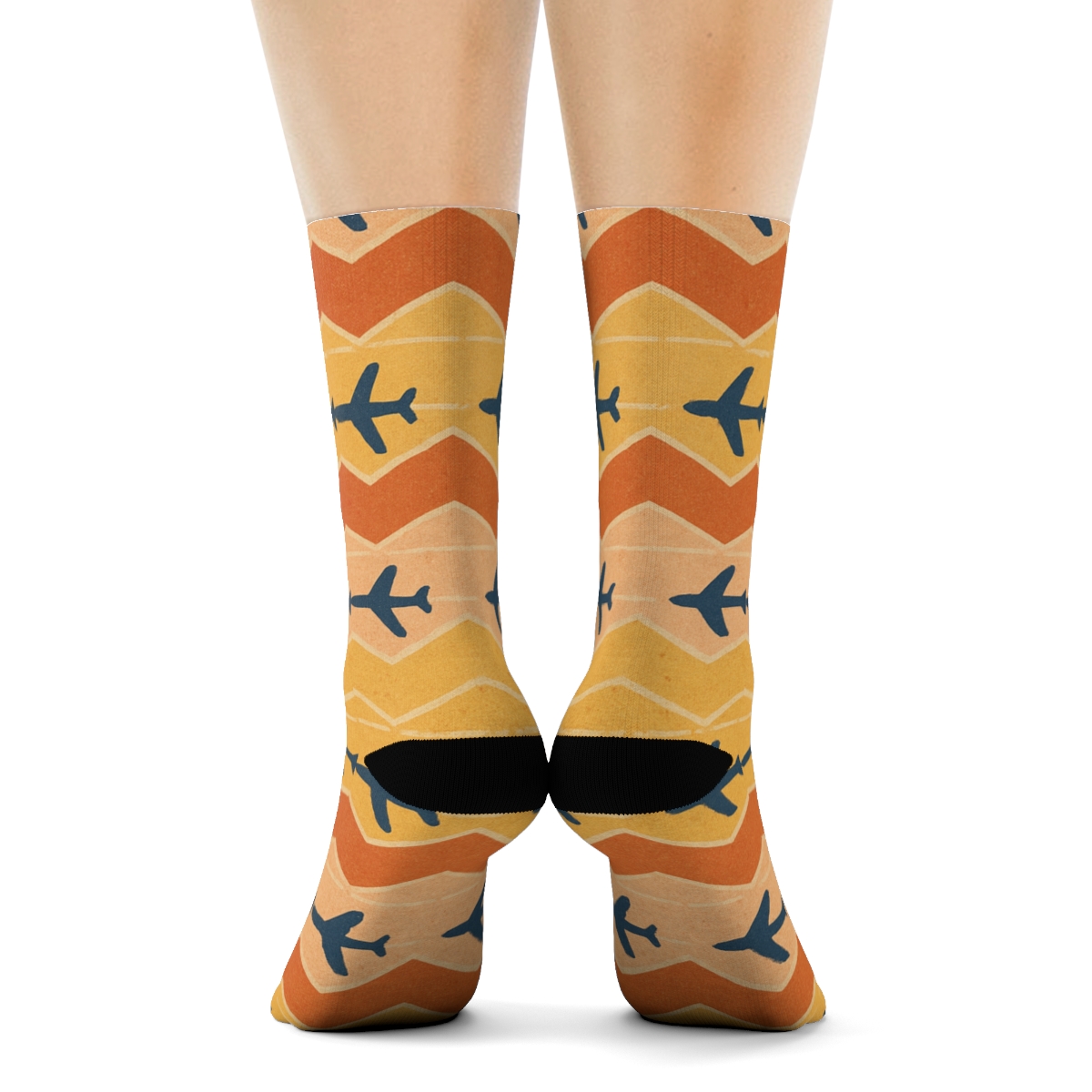 Airplane Silhouette Chevron Over Sunset Field personalized crew socks