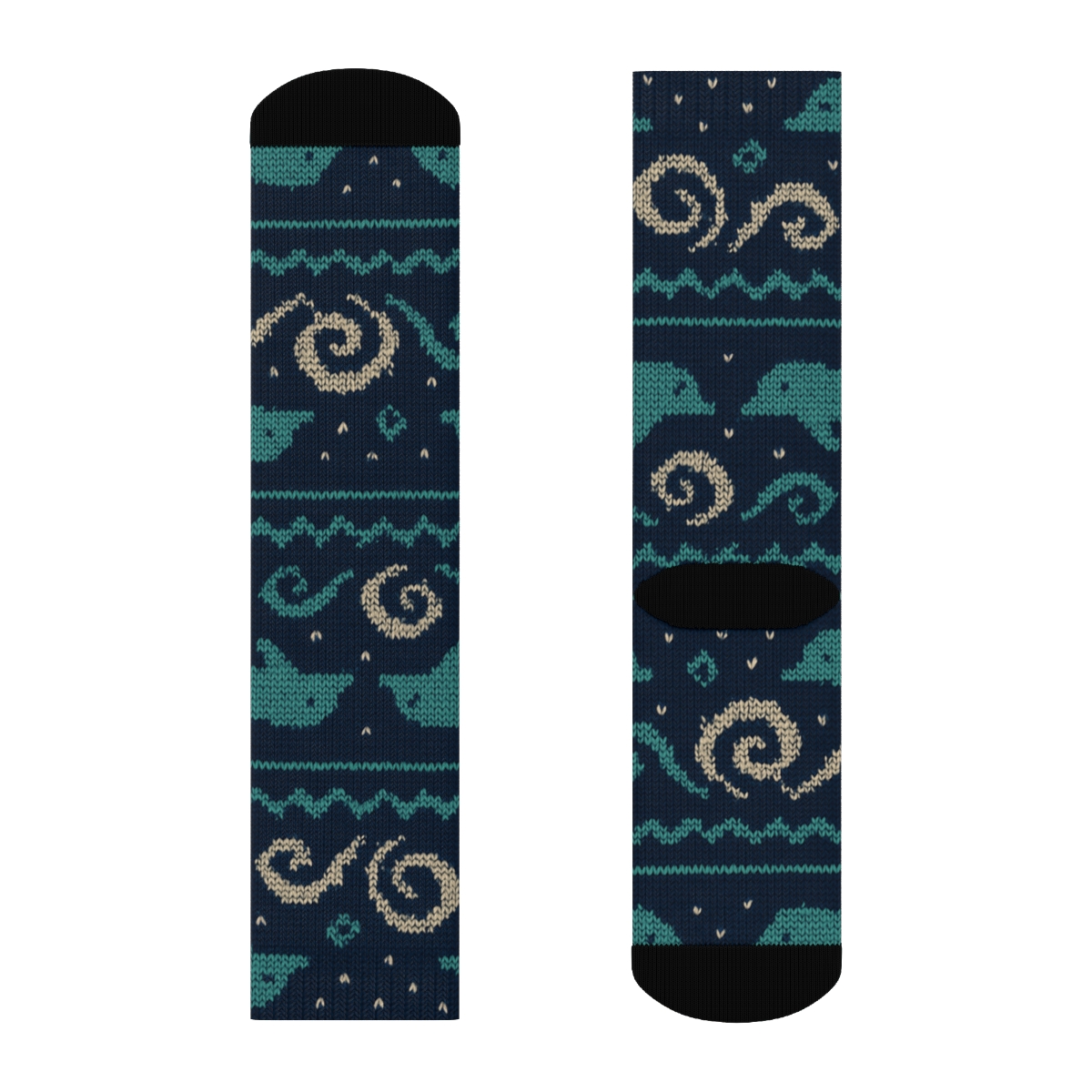 Knitted Illusion Dolphin Pod Fair Isle designer printed crew socks