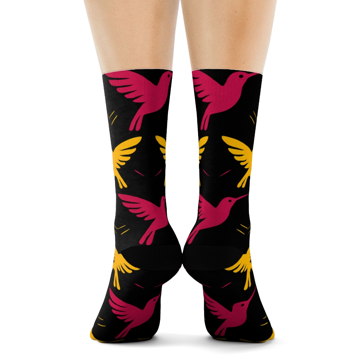 Hummingbird Flight Mirrored Array On Midnight Black personalized crew socks