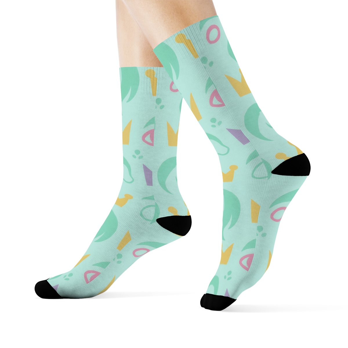 Pony Crown Lattice On Pastel Blue Background unique graphic crew socks