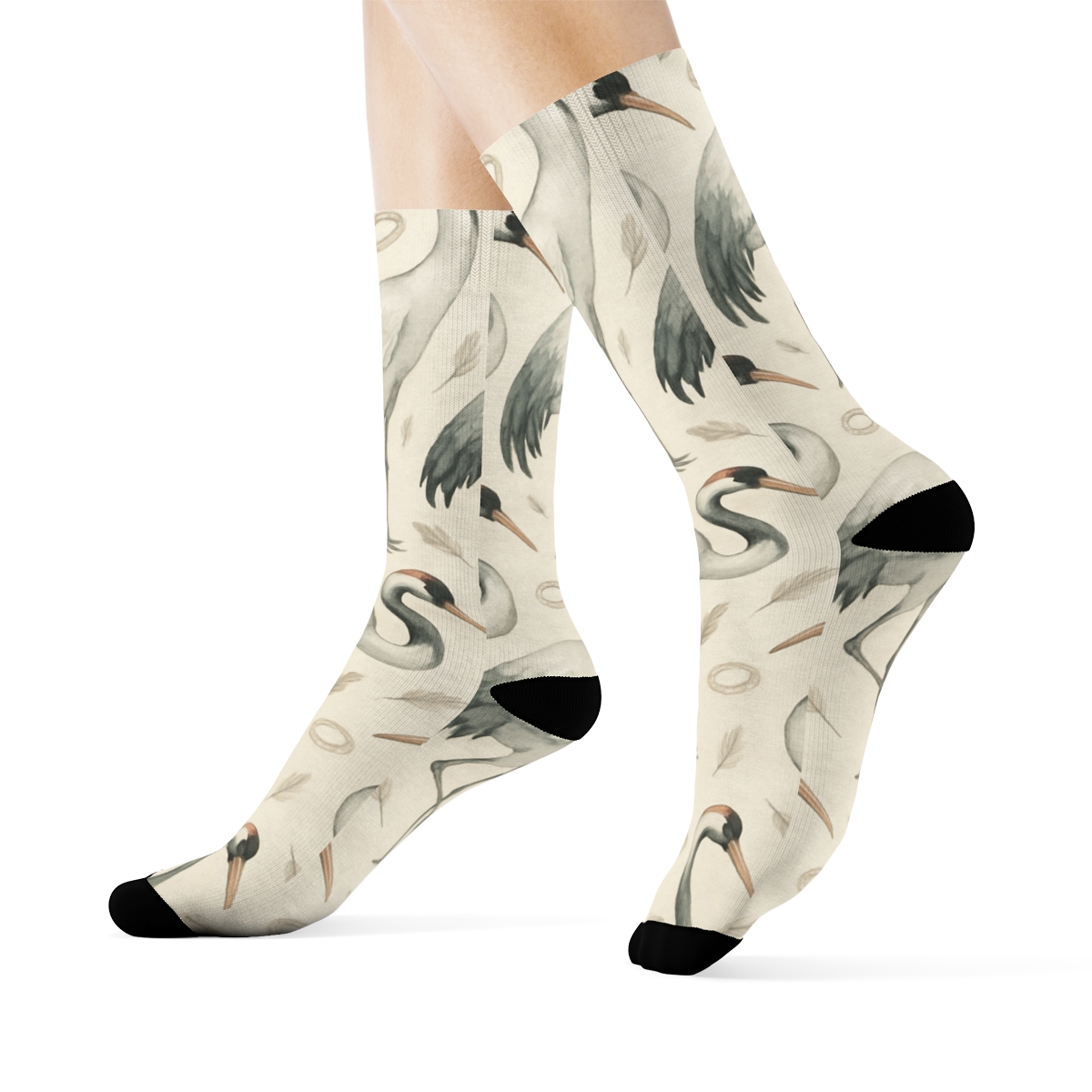 Crane Neck S Curves Tessellation On Pale Beige Background unique graphic crew socks