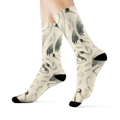 Crane Neck S Curves Tessellation On Pale Beige Background unique graphic crew socks