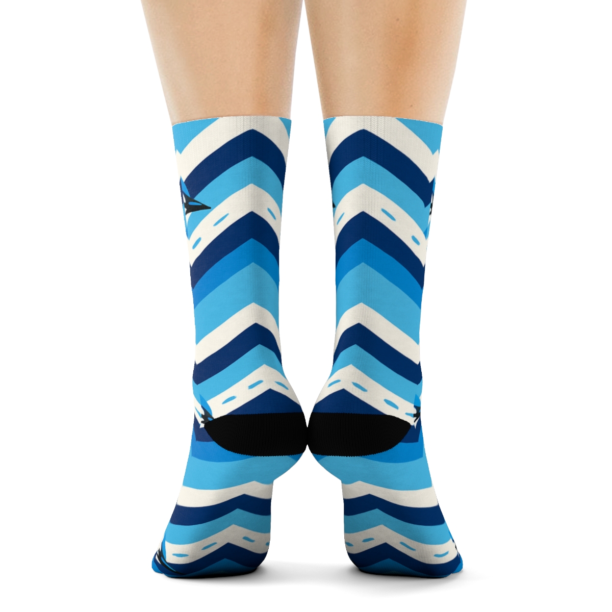 Blue Jay Crest Chevron Bands On Sky Blue Background designer printed crew socks