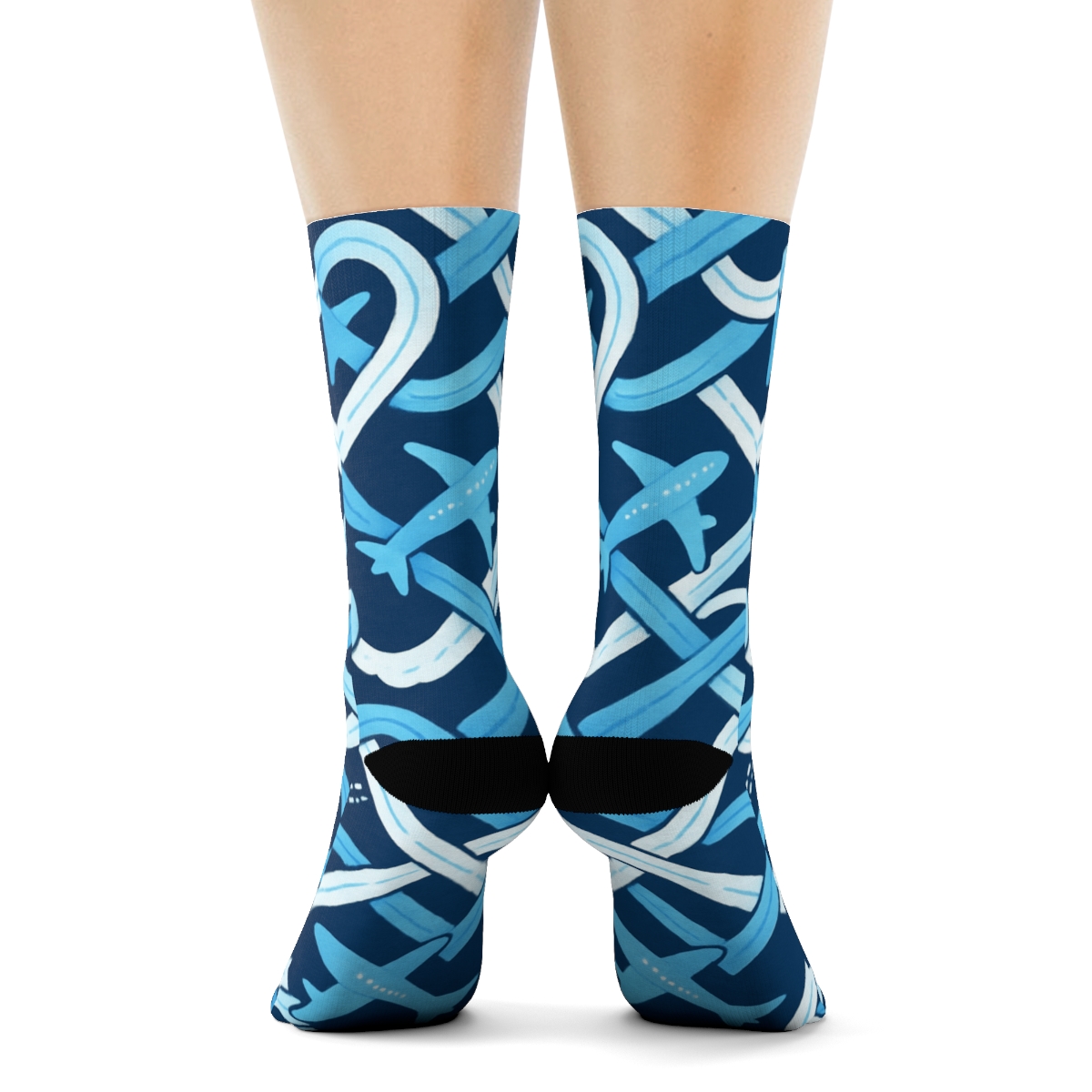 Contrail Ribbon Weave Airplane Pattern comfortable cotton crew socks