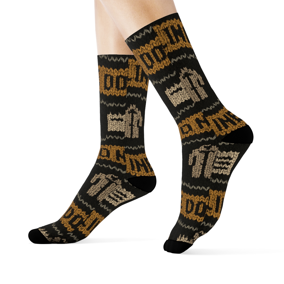 Police Detective Crime Tape Wave Knit Illusion trendy patterned crew socks