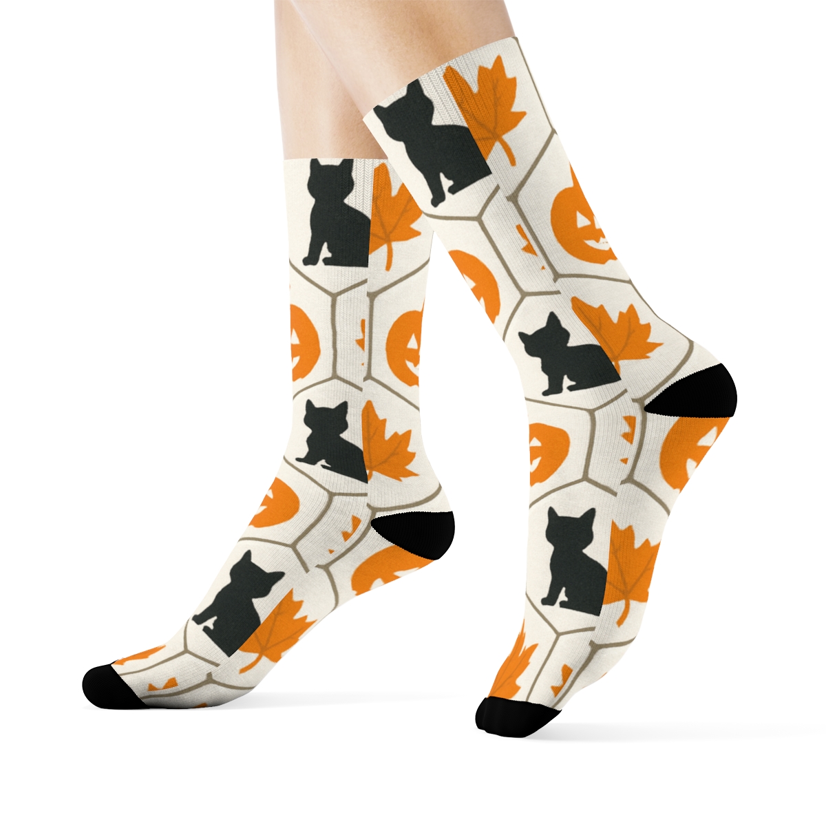 Pumpkin Hex Tile Mosaic On White Background trendy patterned crew socks