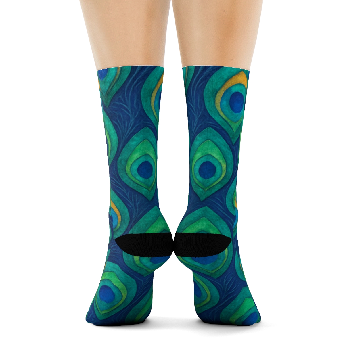 Peacock Eye Feather Mosaic On Deep Indigo Background stylish athletic crew socks