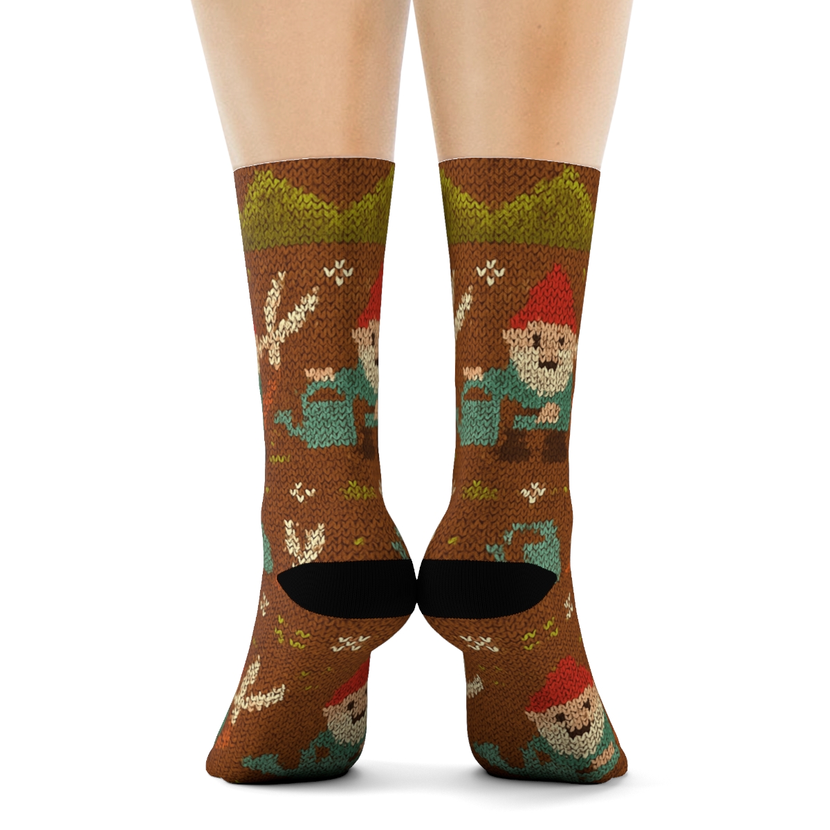Landscaper Knit Illusion Gnome Border Bands trendy patterned crew socks