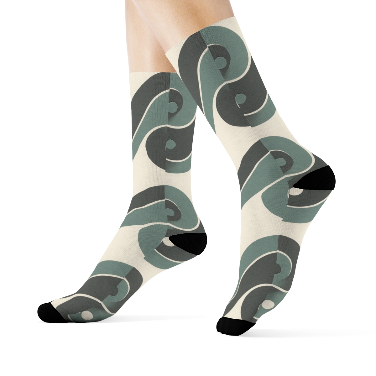 Wave Yin Yang Band On Pale Field designer printed crew socks