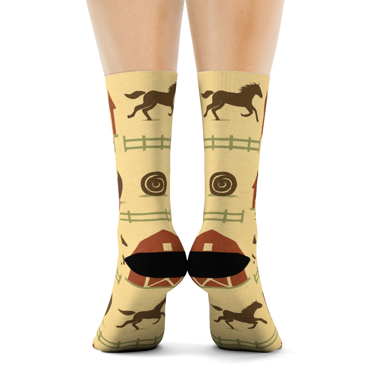 Barn Silhouette Grid With Rancher Charm designer printed crew socks