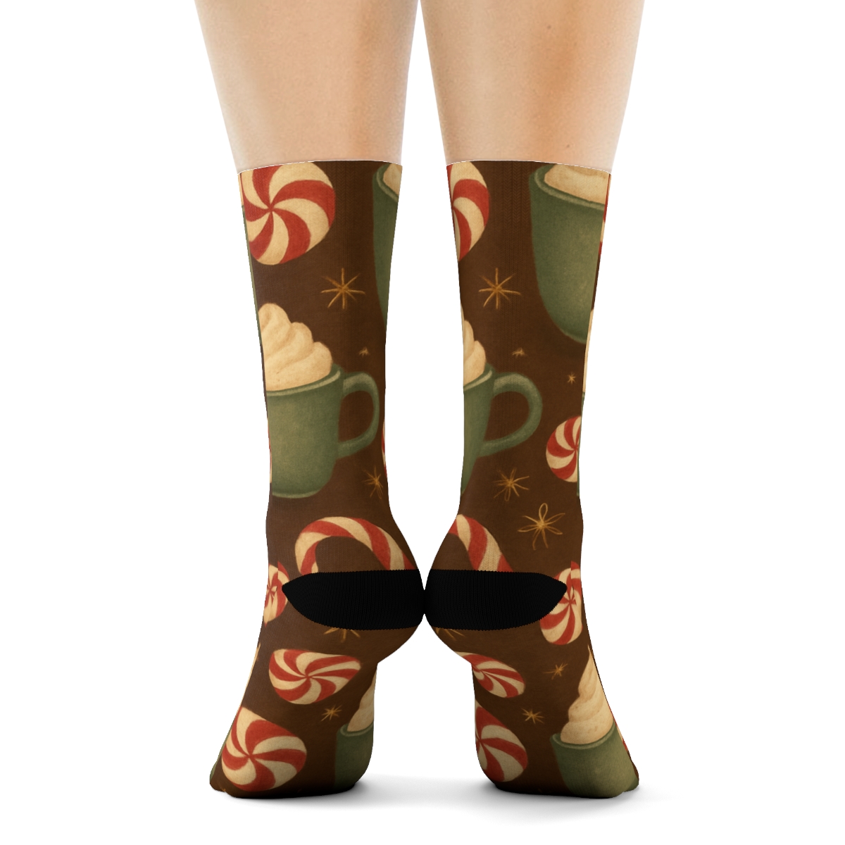 Holiday Collage Of Candy Canes And Cocoa soft everyday crew socks
