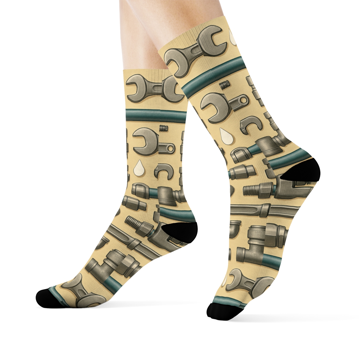 Tool Collage Pattern Bands With Plumber Motifs comfortable cotton crew socks