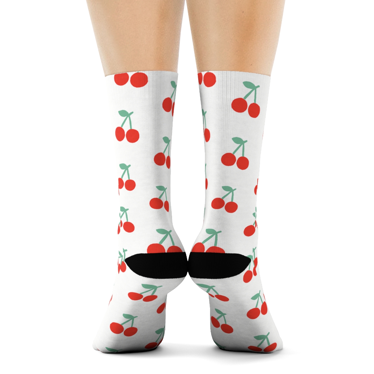 Minimal Paired Cherry Diagonal Stripe designer printed crew socks