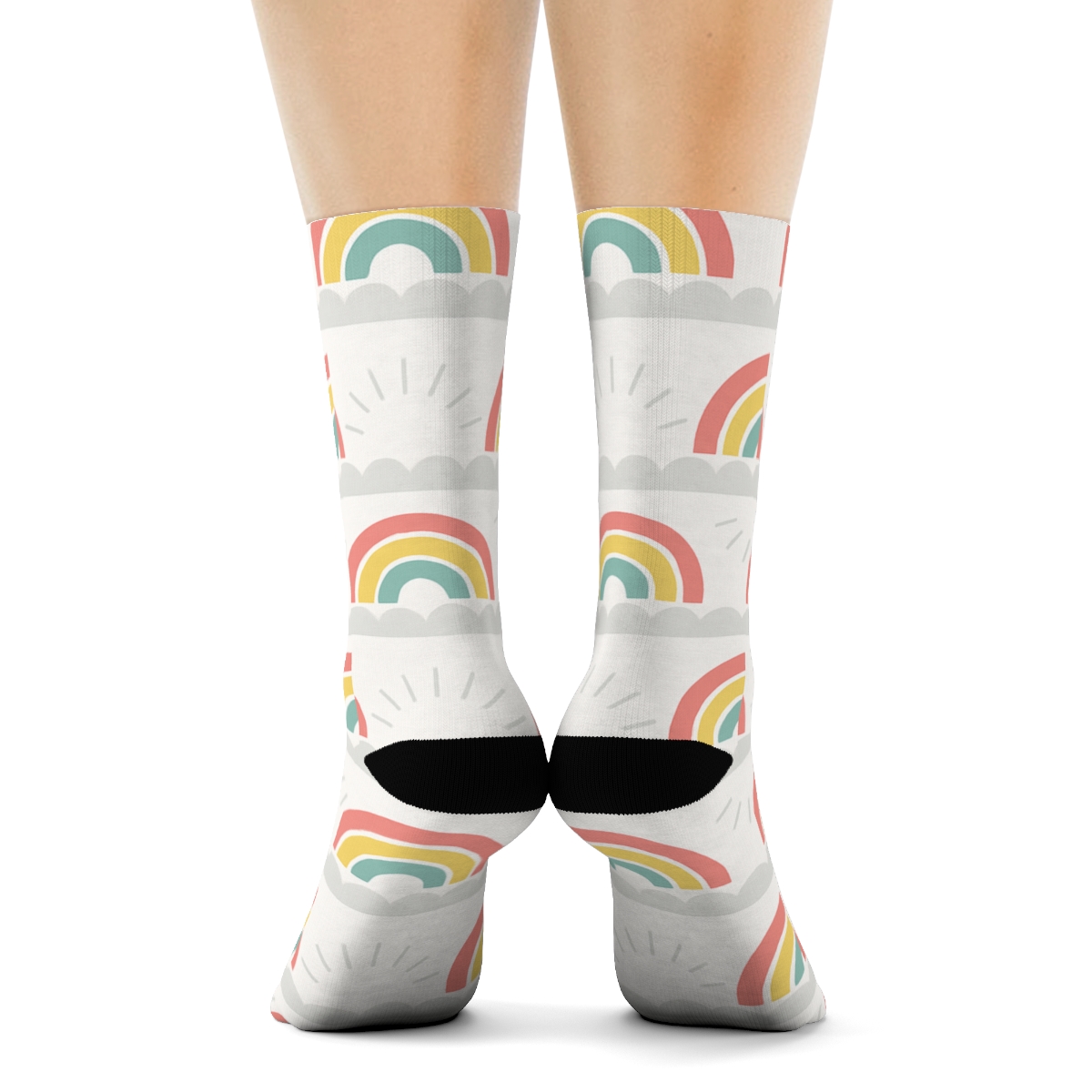 Minimal Rainbow Sunbeam Bands On White Background soft everyday crew socks