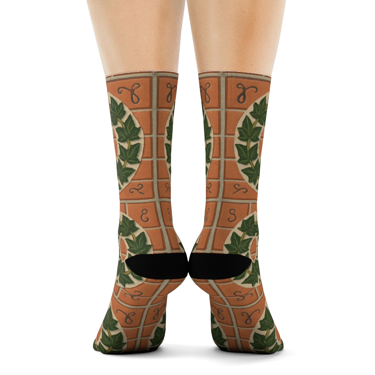 Terracotta Brick Ivy Medallion Tiles premium sports crew socks