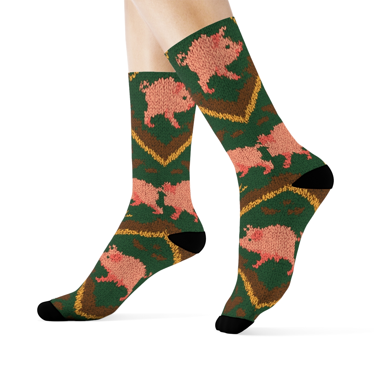 Pig Parade In Muddy Chevron Stripes soft everyday crew socks