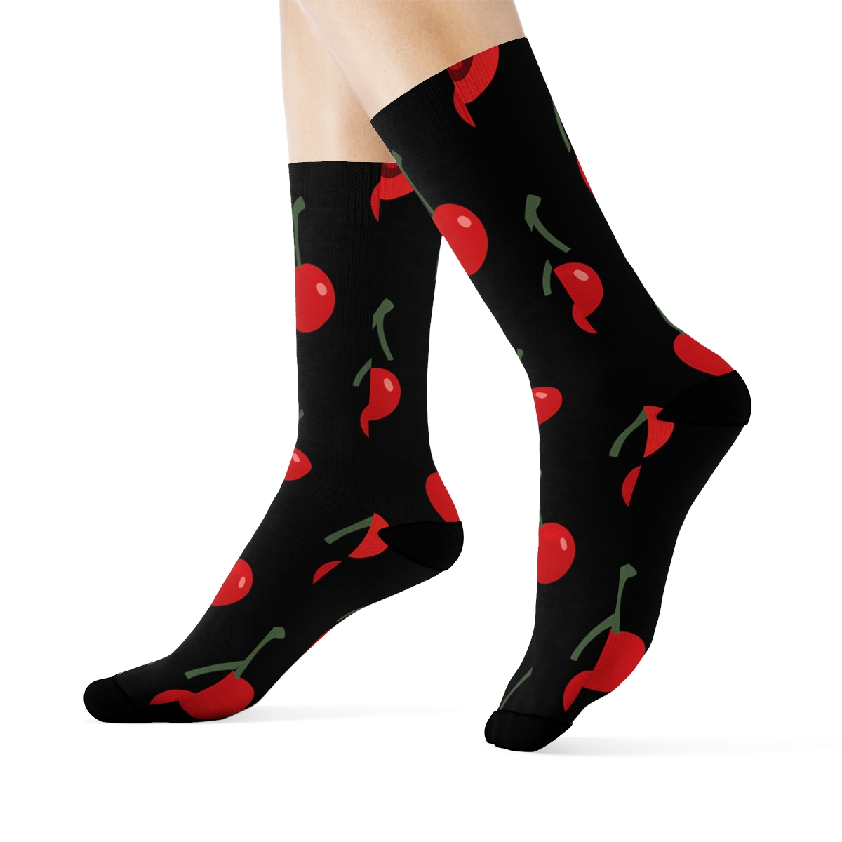 High Contrast Black Field Cherry Diagonal Arrays comfortable cotton crew socks