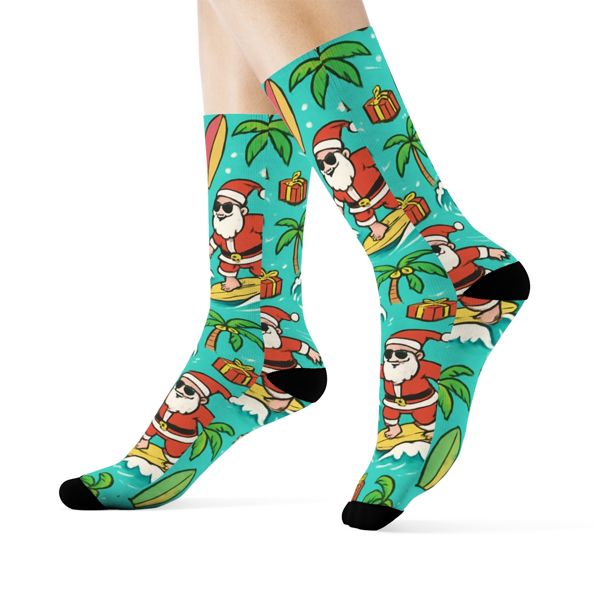 Santa Surfing Tropical Holiday soft everyday crew socks