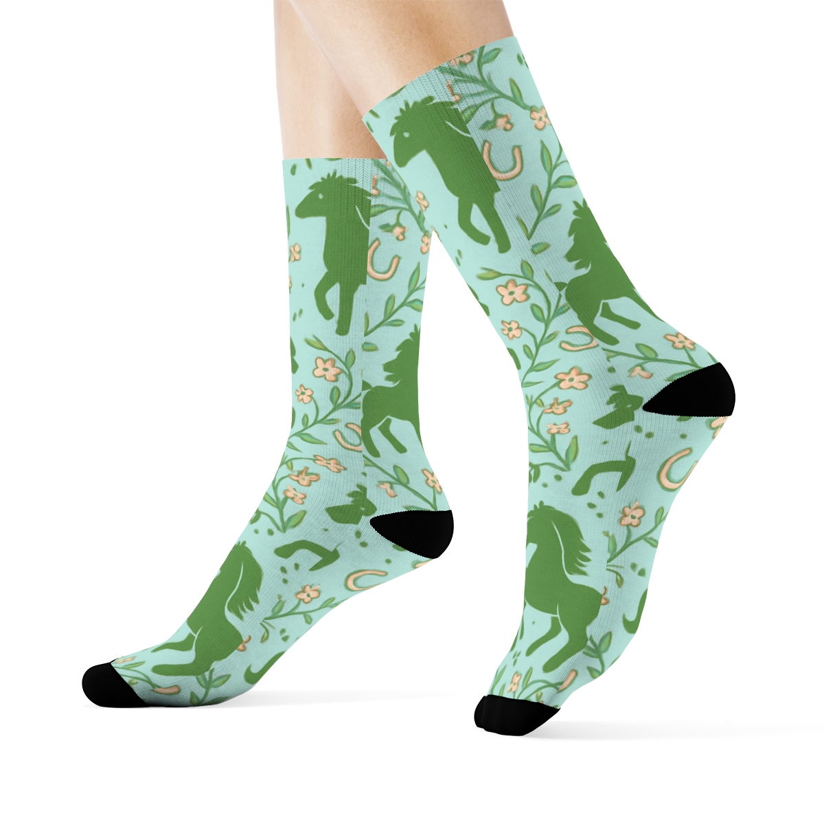 Pony Meadow Lattice On Pastel Blue personalized crew socks
