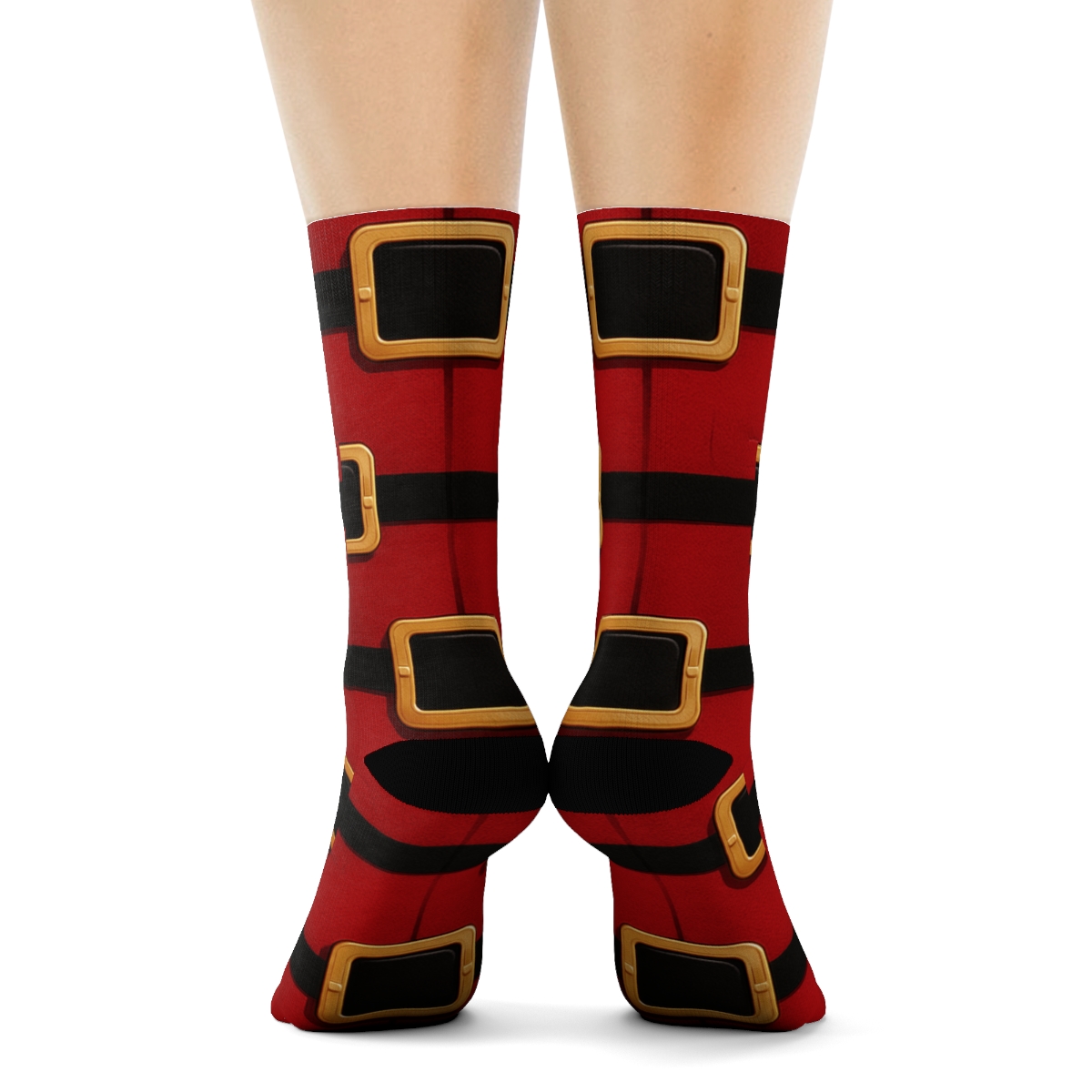 Santa Suit Buckle Lattice On Deep Red Field custom crew socks