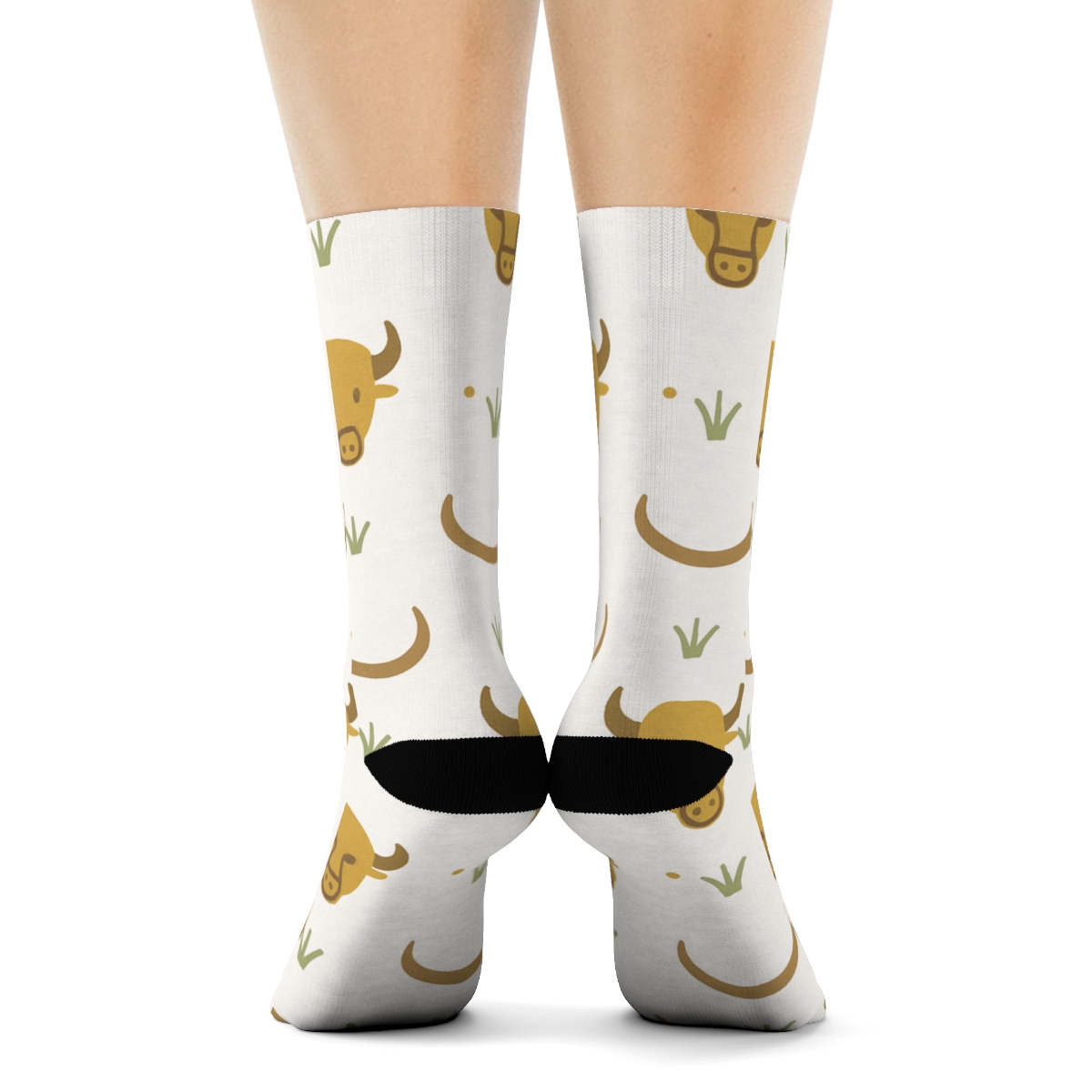 Minimal Prairie Grid With Bison soft everyday crew socks