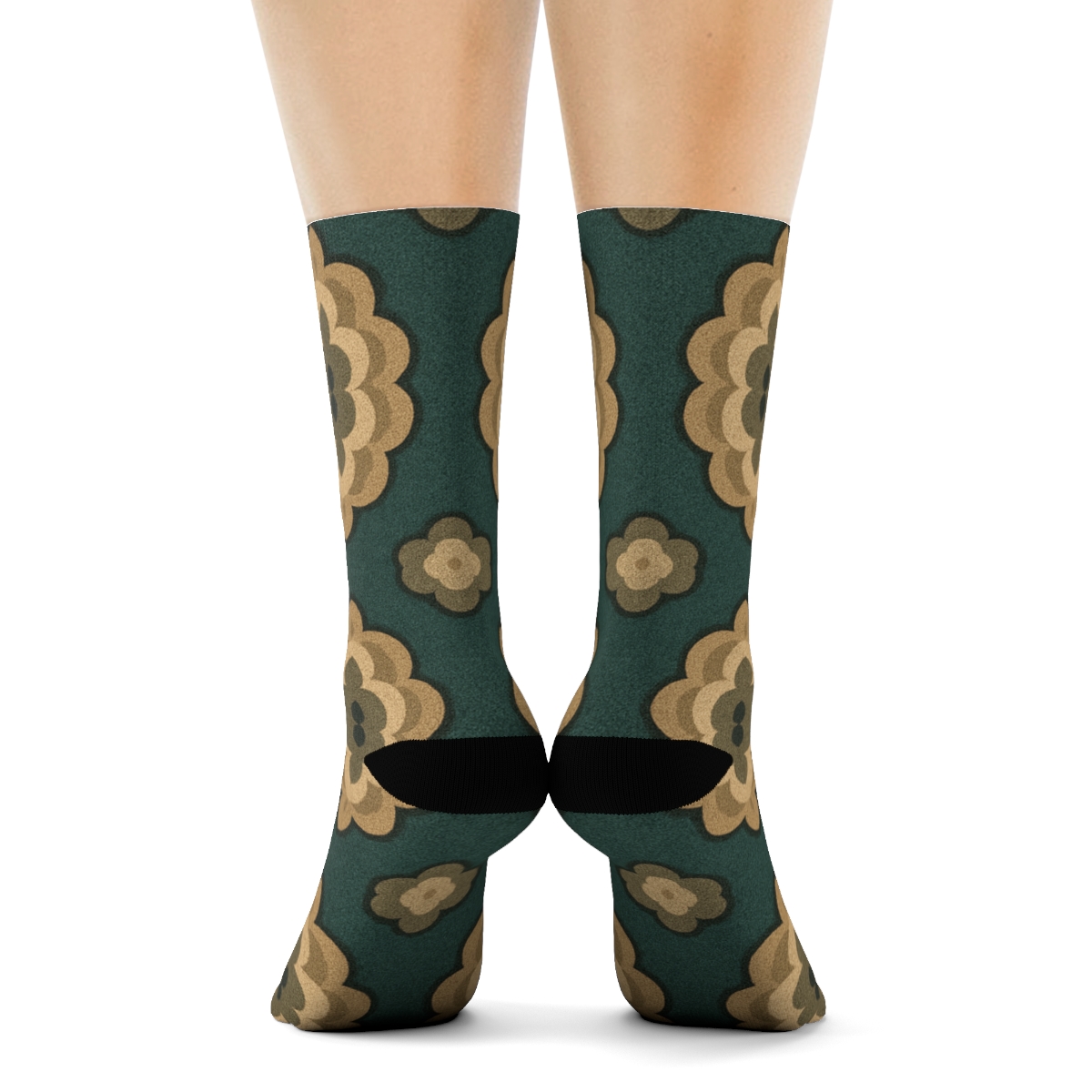 Safari Poster Medallion Rosettes On Teal Ground designer printed crew socks