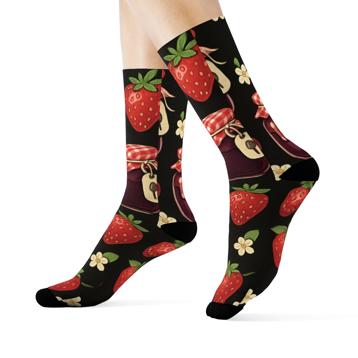 Midnight Strawberry Jam Jar Tile Parade trendy patterned crew socks