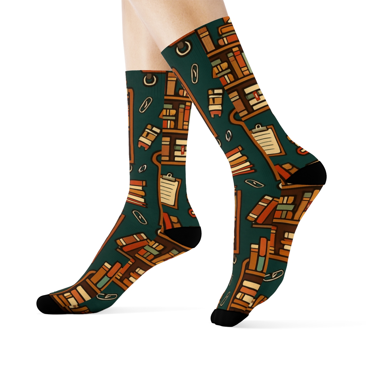 Librarian Book Cart Chevron On Deep Teal Shelves premium sports crew socks