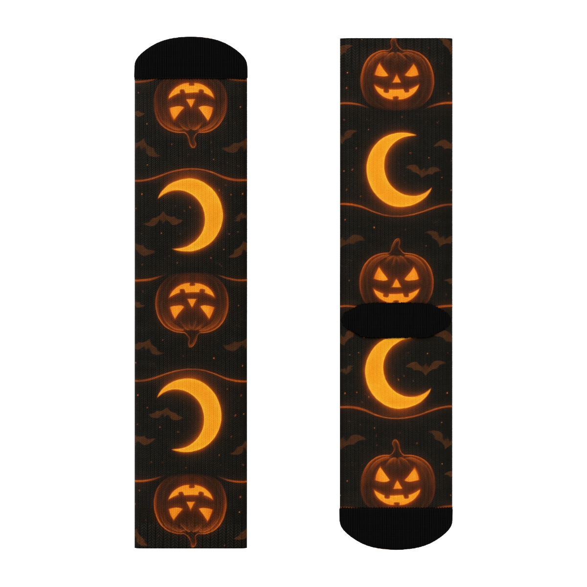 Haunted Pumpkin Moon Bands On Black Background stylish athletic crew socks