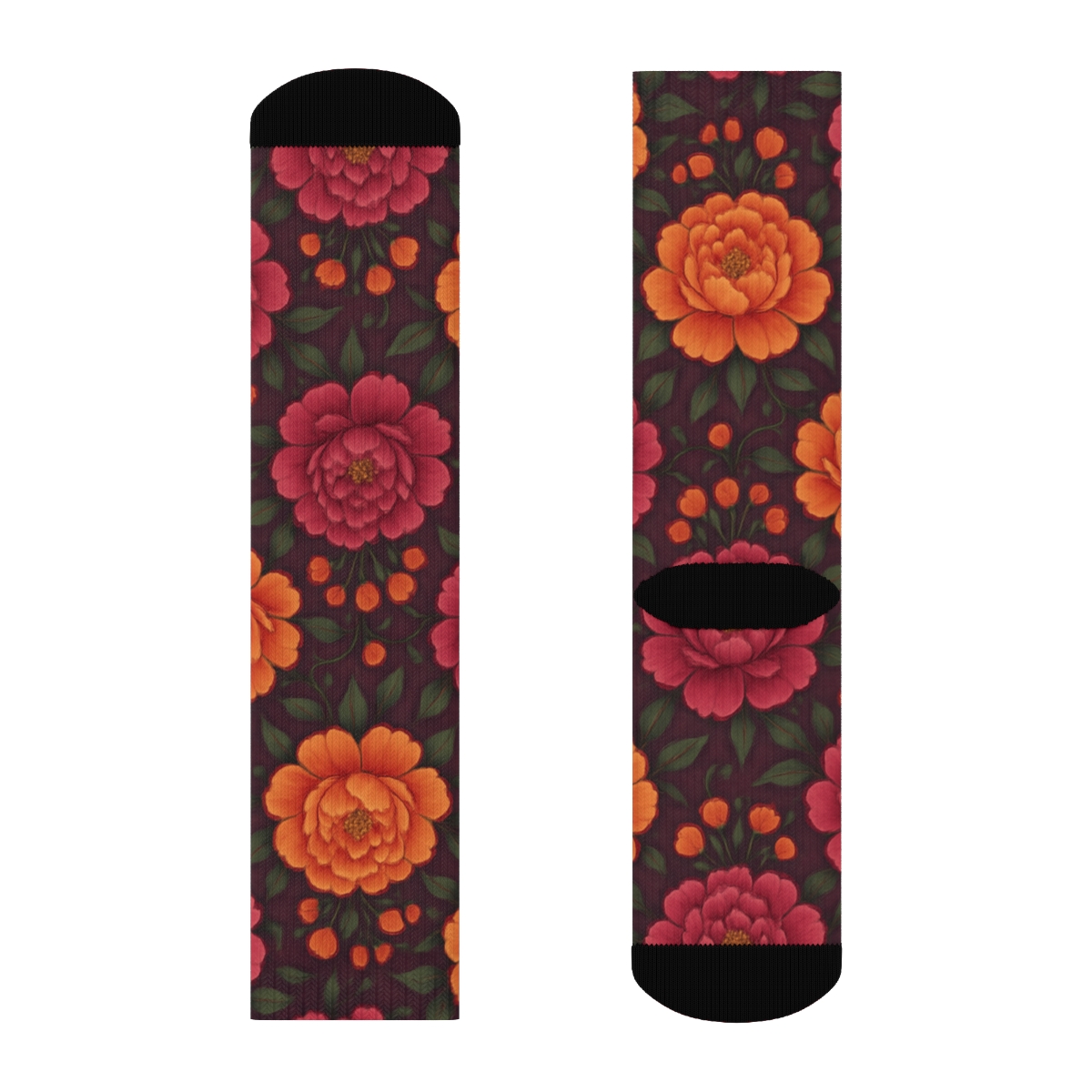Sunset Peony Medallion Tiles On Deep Plum Background custom crew socks