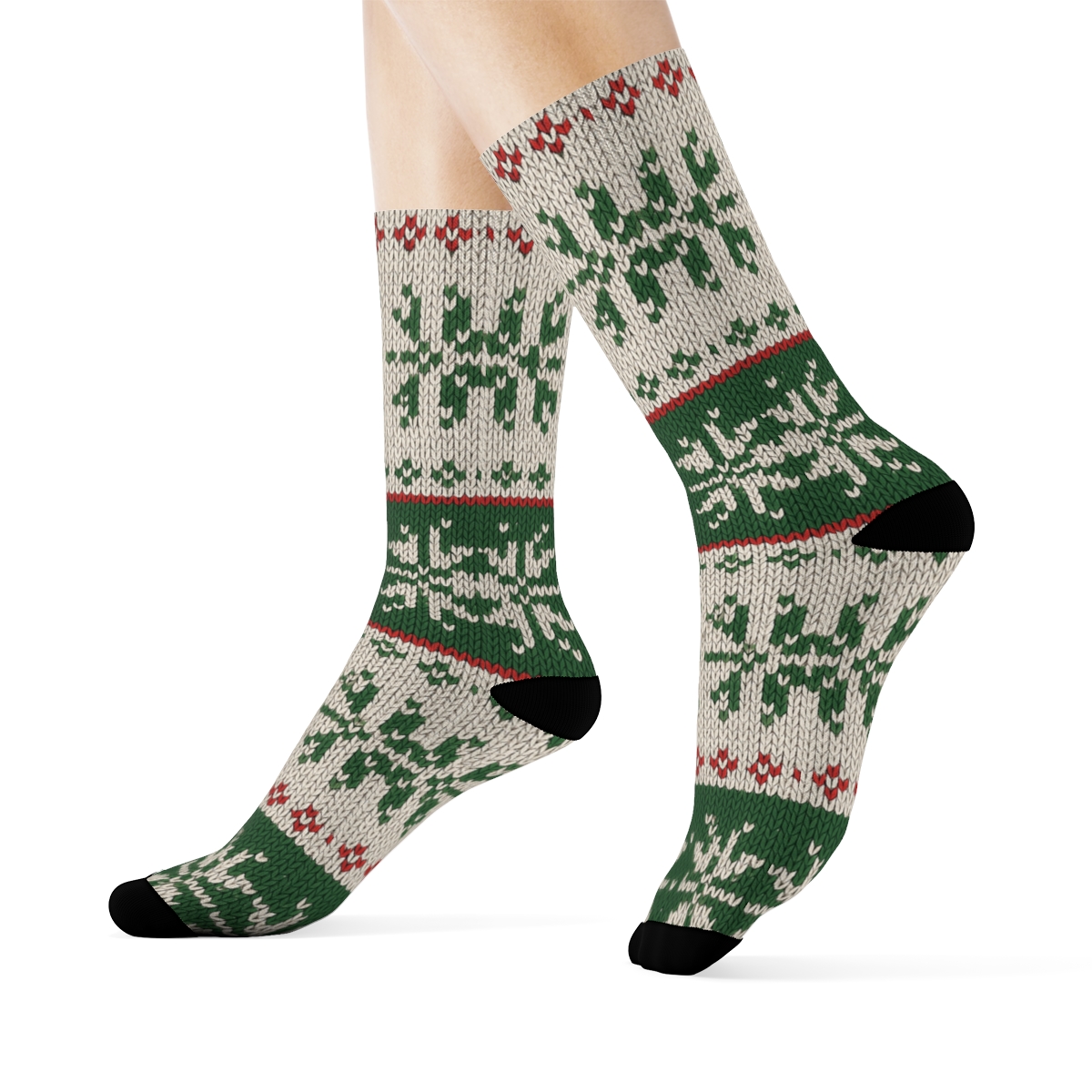 Nordic Knit Snowflake Poinsettia Band comfortable cotton crew socks