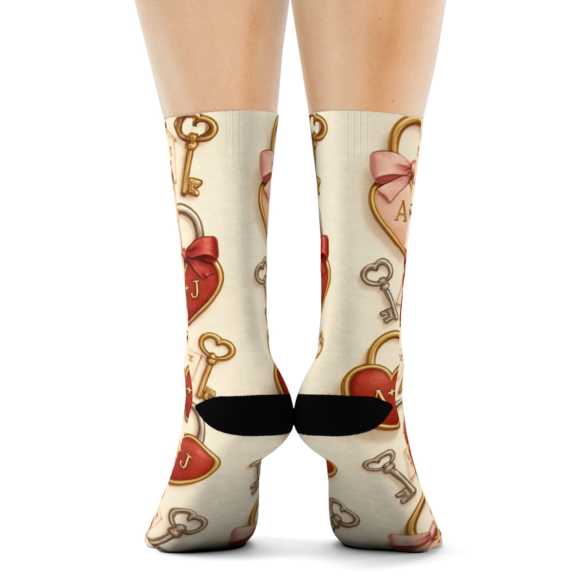 Romantic Collage Pattern With Heartshaped Lock And Key premium sports crew socks