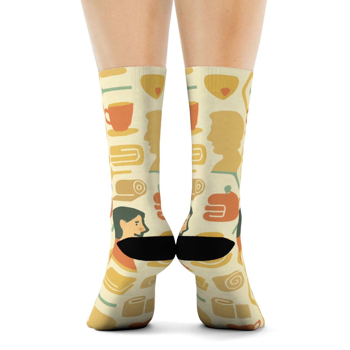 Caregiver Collage Tessellation On Warm Ivory designer printed crew socks