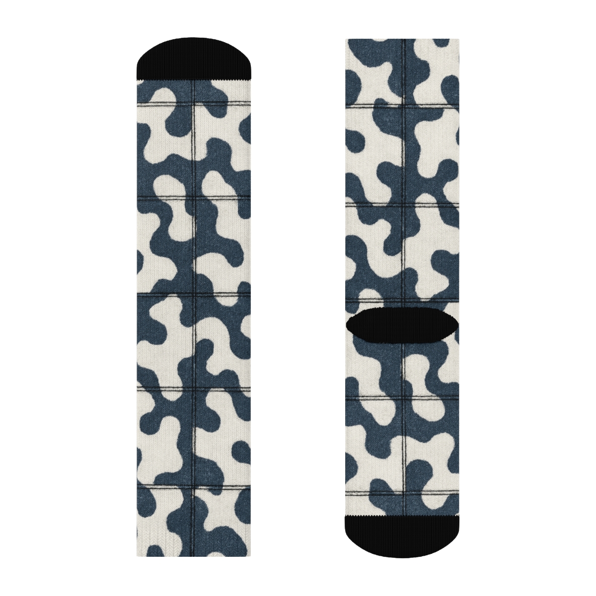 Denim Patchwork Cow Spot Overlay With Bandana Corner Knots unique graphic crew socks