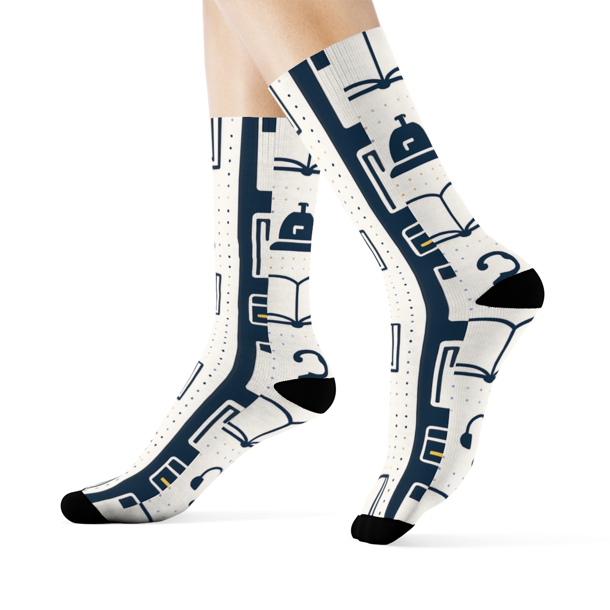 Bell And Ledger Pattern With Hotel Receptionist Icons custom crew socksBell and Ledger Pattern with Hotel Receptionist Icons Crew Socks - Image 3